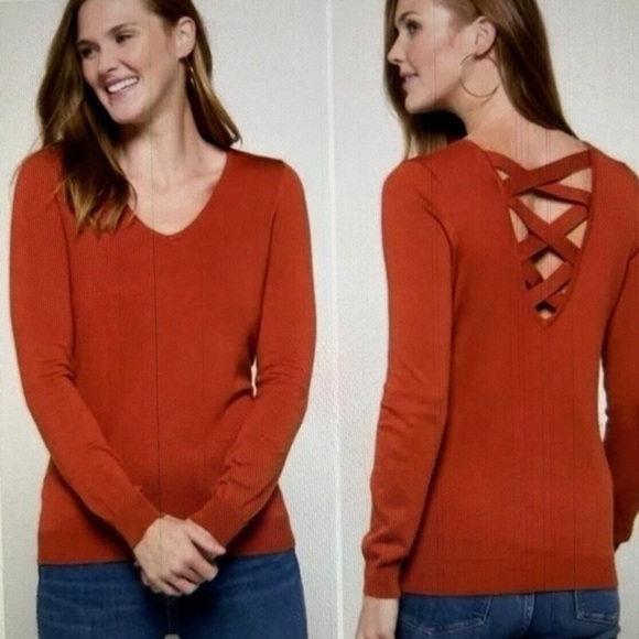 Love Ellie Sweaters - Love Ellie Burnt Orange V Neck Sweater XS